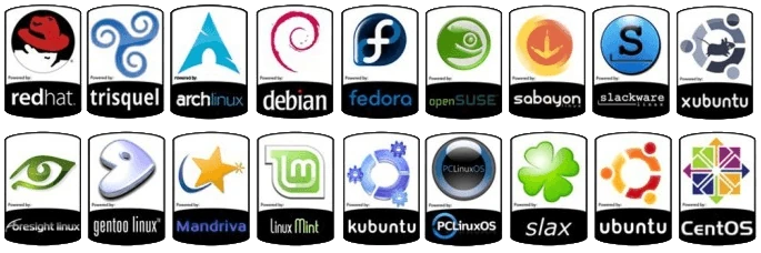 A collage of GNU-Linux distribution logos